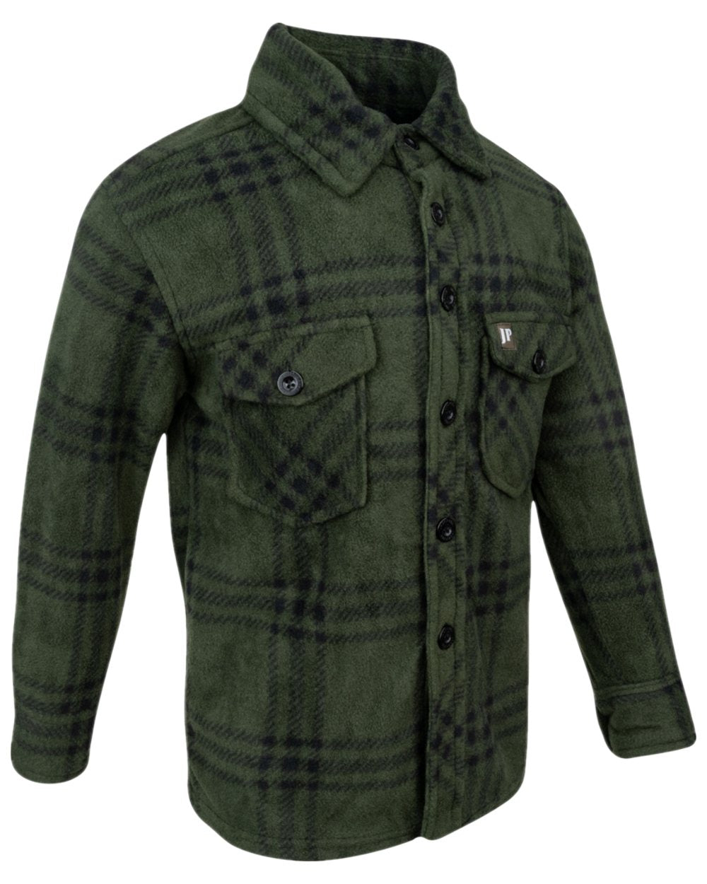 Green Coloured Jack Pyke Childrens Polar Fleece Shirt on white background #colour_green