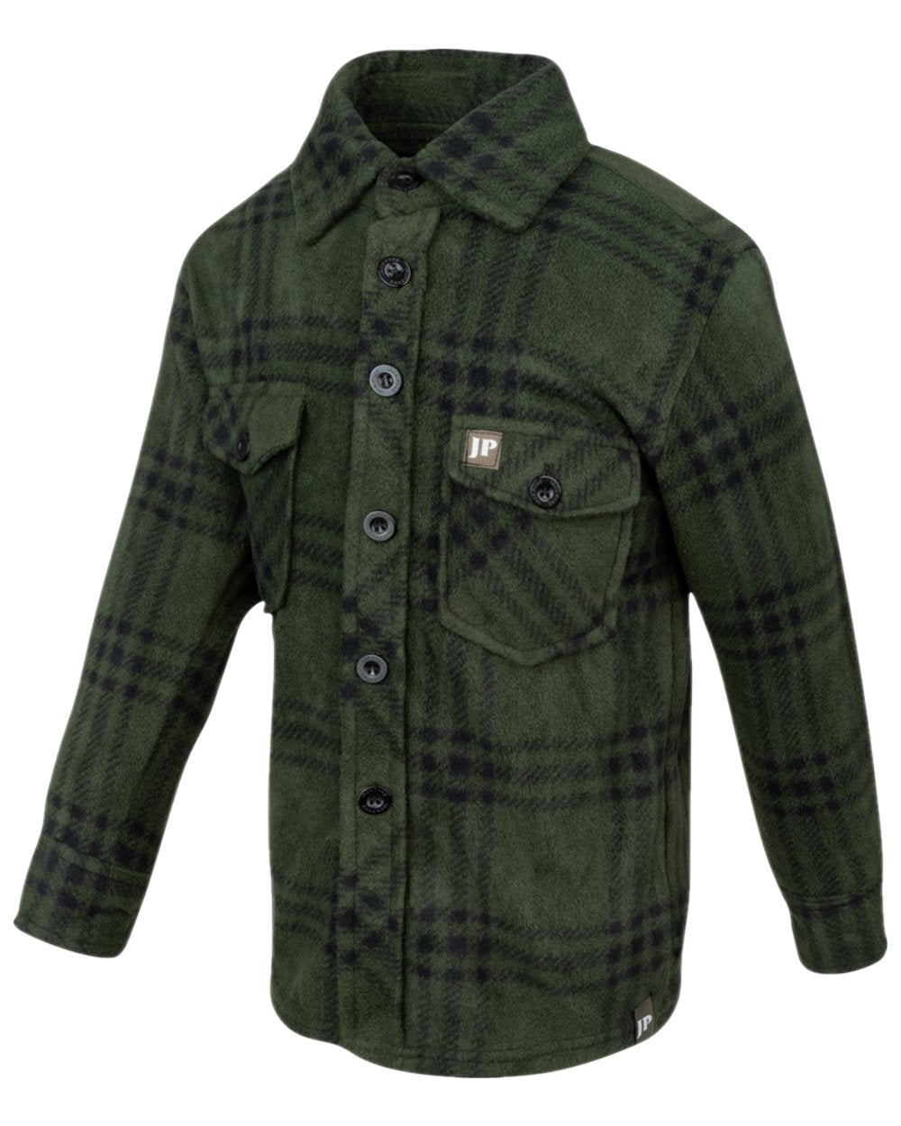 Green Coloured Jack Pyke Childrens Polar Fleece Shirt on white background #colour_green