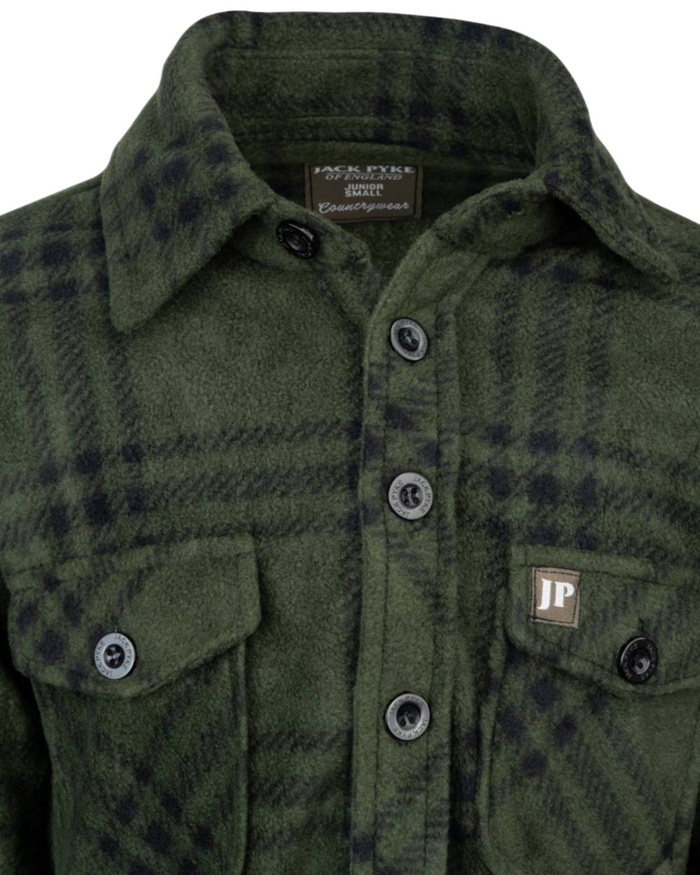 Green Coloured Jack Pyke Childrens Polar Fleece Shirt on white background #colour_green