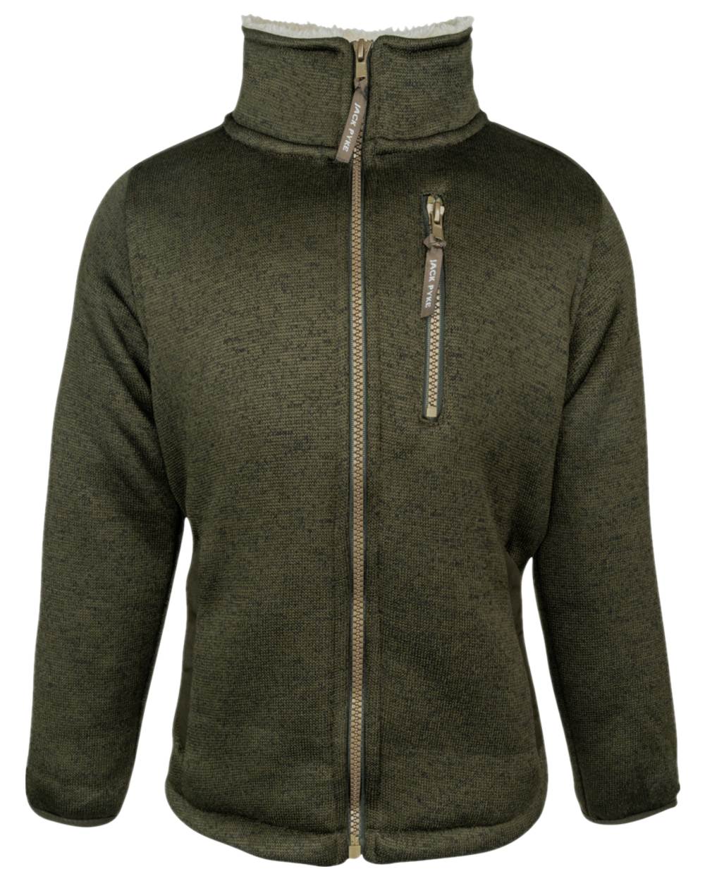 Dark Olive Coloured Jack Pyke Childrens Scandinavian Fleece Jacket on white background #colour_dark-olive