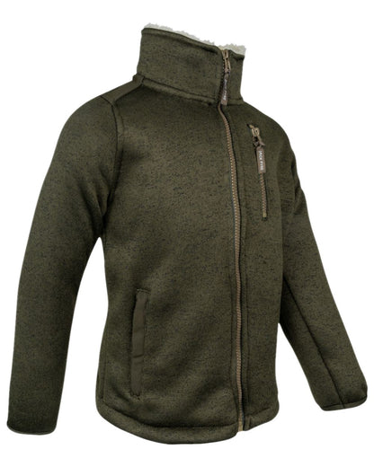 Dark Olive Coloured Jack Pyke Childrens Scandinavian Fleece Jacket on white background #colour_dark-olive