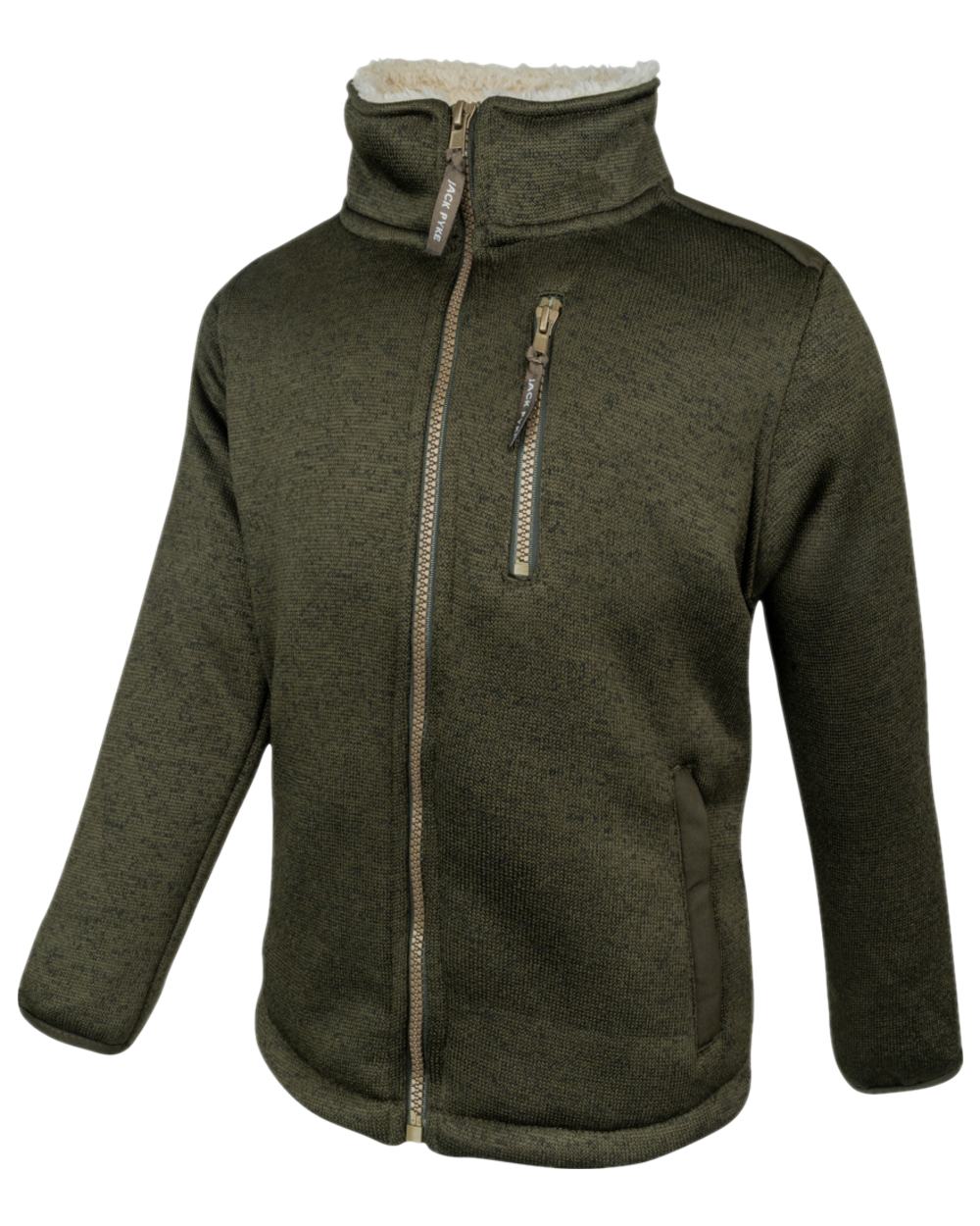 Dark Olive Coloured Jack Pyke Childrens Scandinavian Fleece Jacket on white background #colour_dark-olive