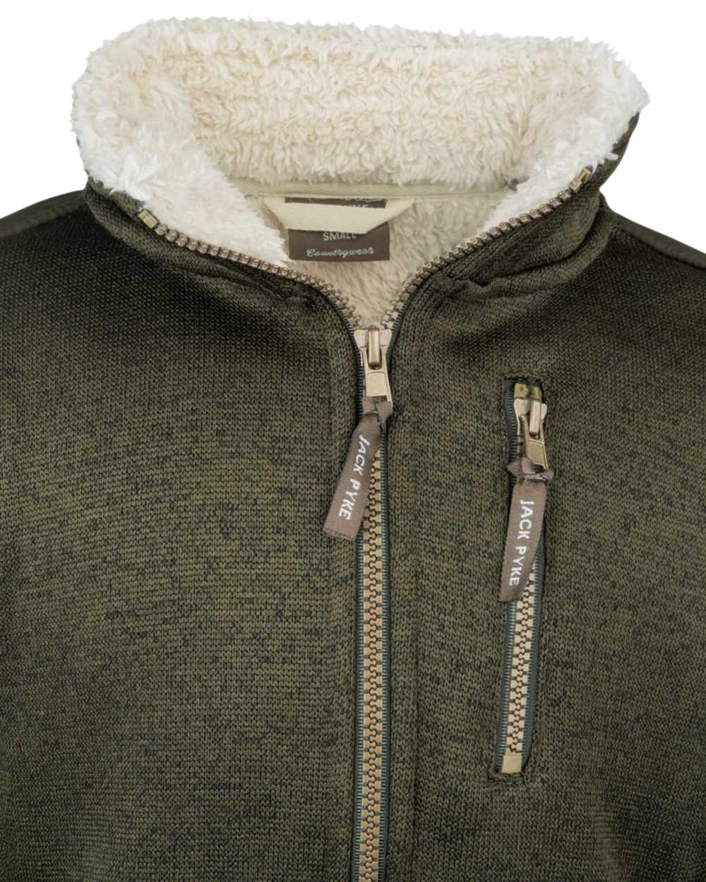 Dark Olive Coloured Jack Pyke Childrens Scandinavian Fleece Jacket on white background #colour_dark-olive