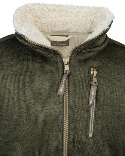 Dark Olive Coloured Jack Pyke Childrens Scandinavian Fleece Jacket on white background #colour_dark-olive