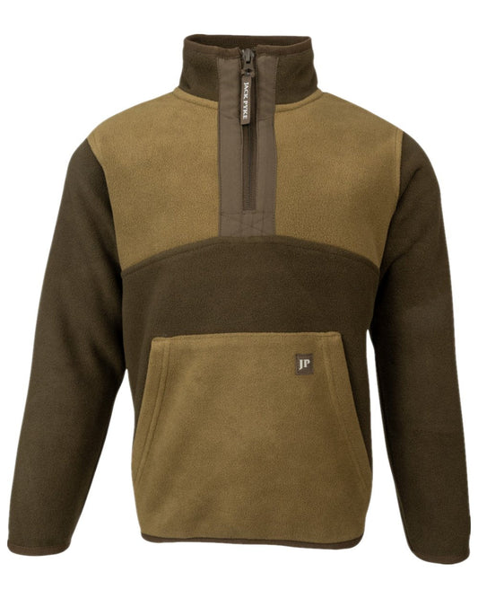 Green Coloured Jack Pyke Childrens Two Tone Fleece Top on white background #colour_green