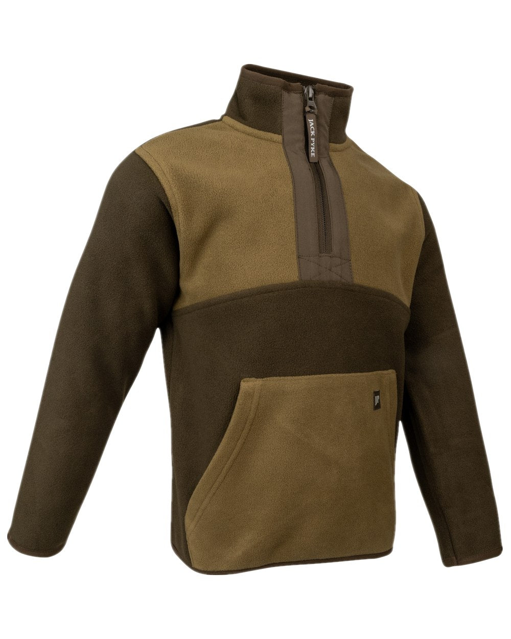 Green Coloured Jack Pyke Childrens Two Tone Fleece Top on white background #colour_green