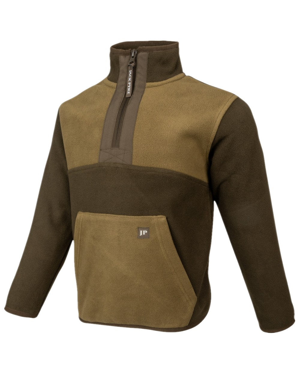 Green Coloured Jack Pyke Childrens Two Tone Fleece Top on white background #colour_green