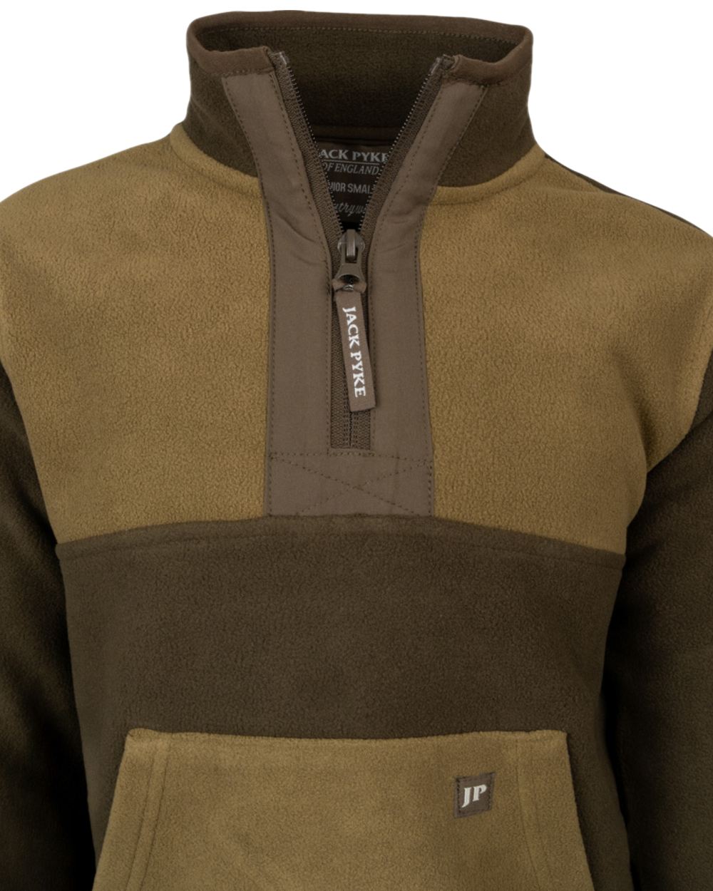 Green Coloured Jack Pyke Childrens Two Tone Fleece Top on white background #colour_green