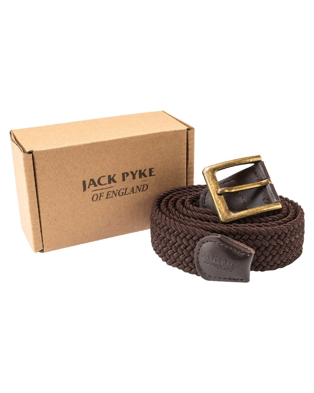 Brown coloured Jack Pyke Countryman Elasticated Belt on white background #colour_brown