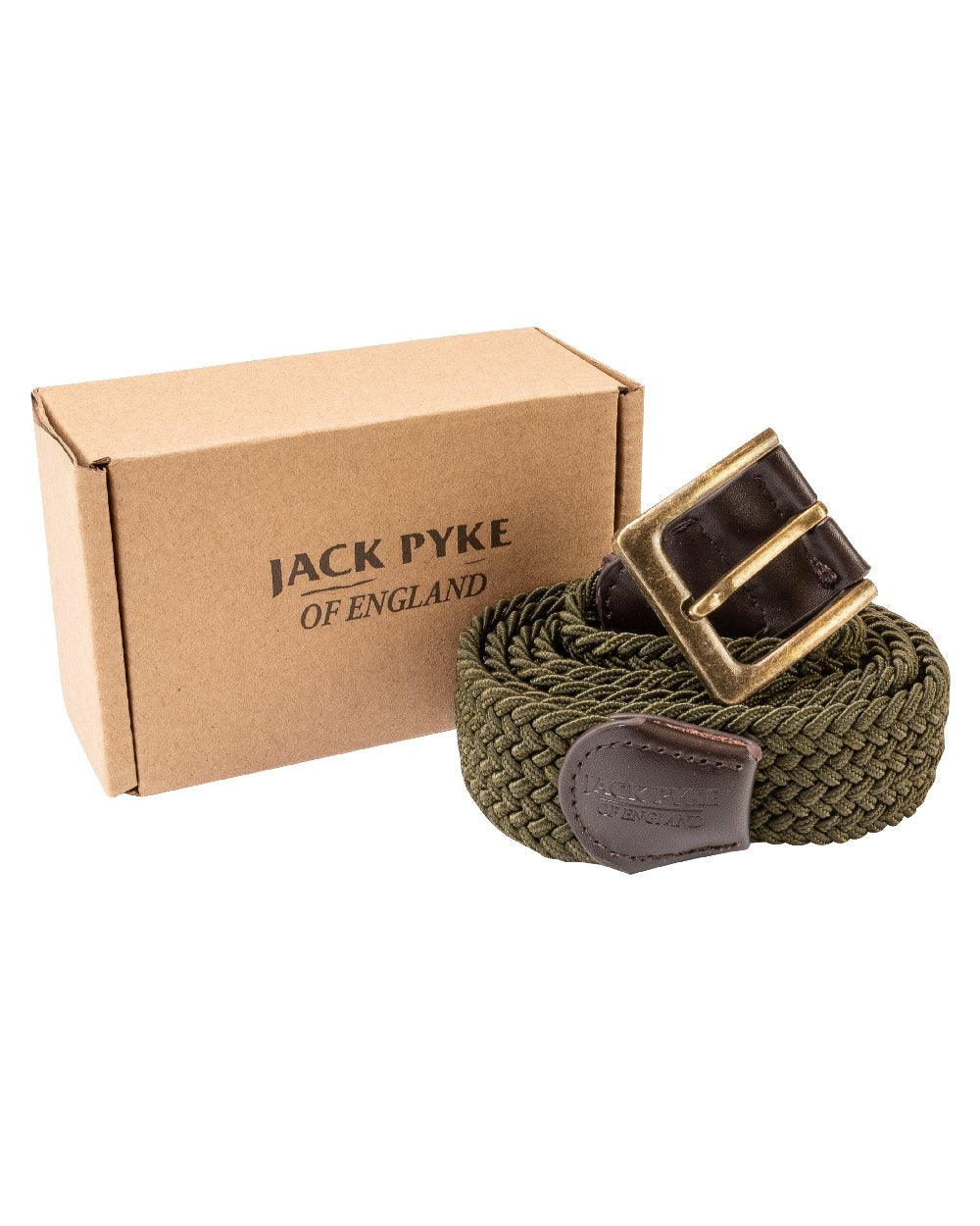Green coloured Jack Pyke Countryman Elasticated Belt on white background #colour_green
