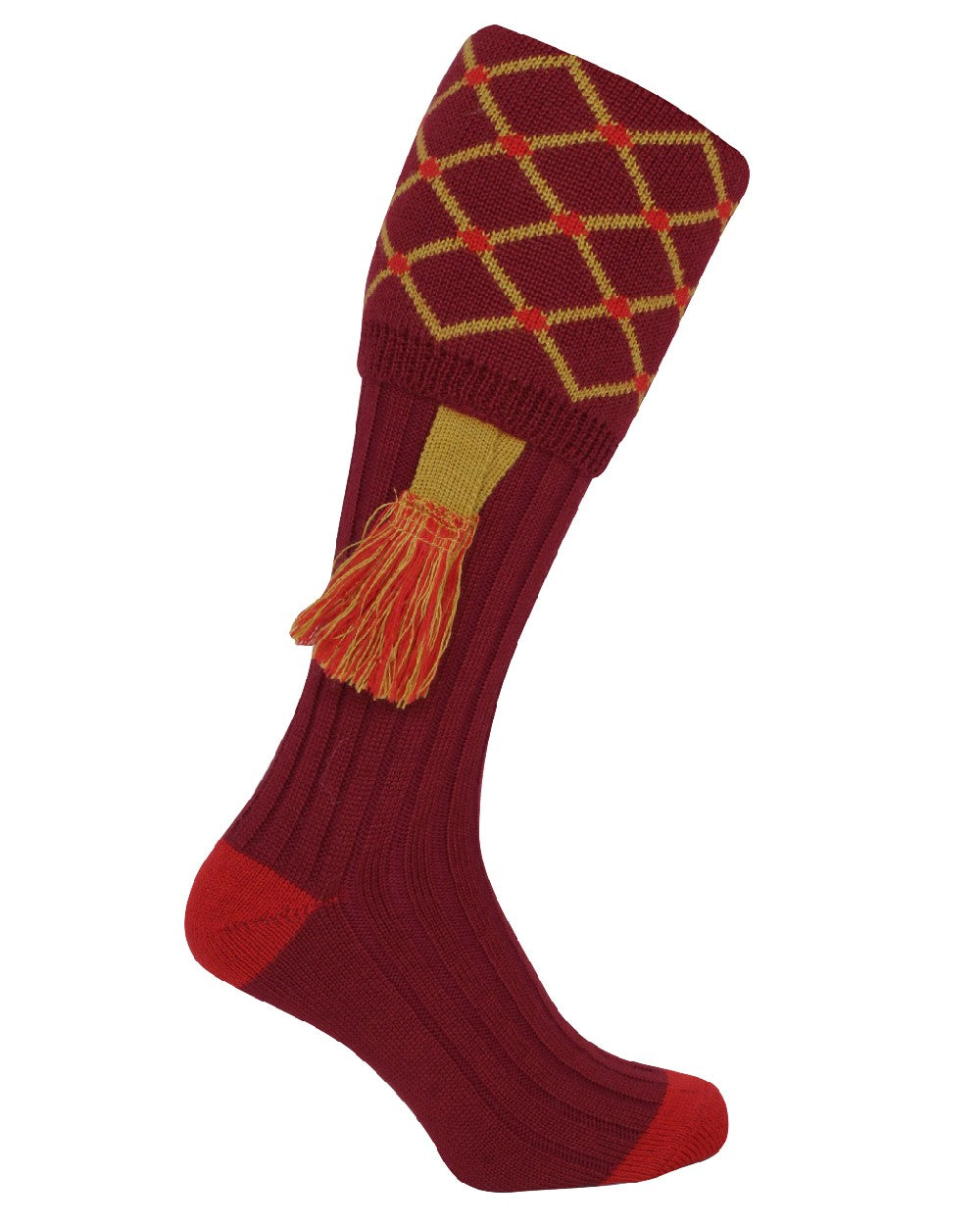 Burgundy coloured Jack Pyke Diamond Socks on white background #colour_burgundy