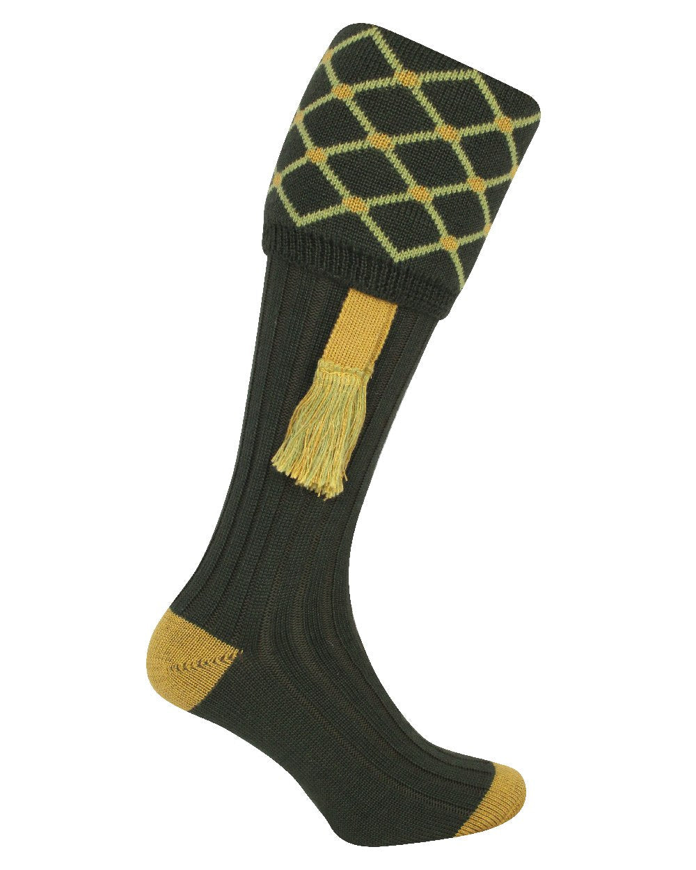 Green coloured Jack Pyke Diamond Socks on white background #colour_green