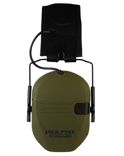 Green coloured Jack Pyke Electronic Ear Defenders on white background #colour_green