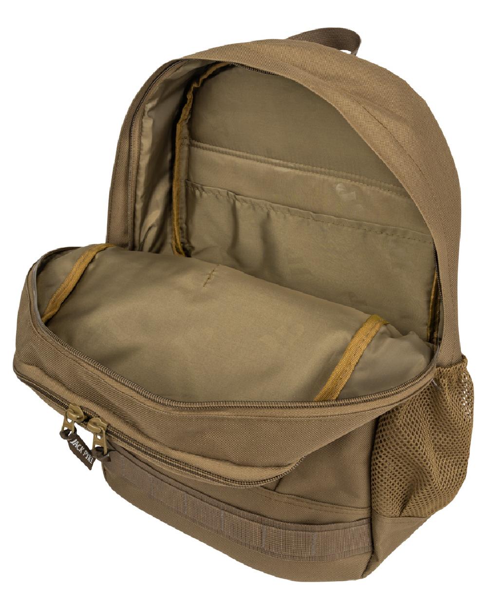 Olive Brown coloured Jack Pyke Falcon Rucksack on white background #colour_olive-brown