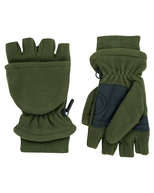 Green coloured Jack Pyke Fleece Shooters Mitts on white background #colour_green