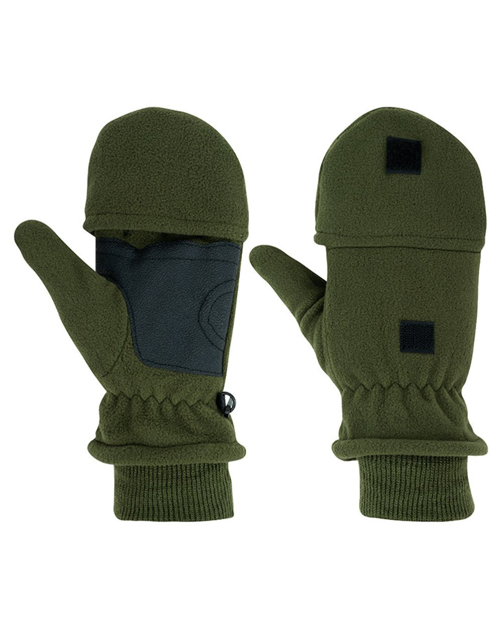 Green coloured Jack Pyke Fleece Shooters Mitts on white background #colour_green