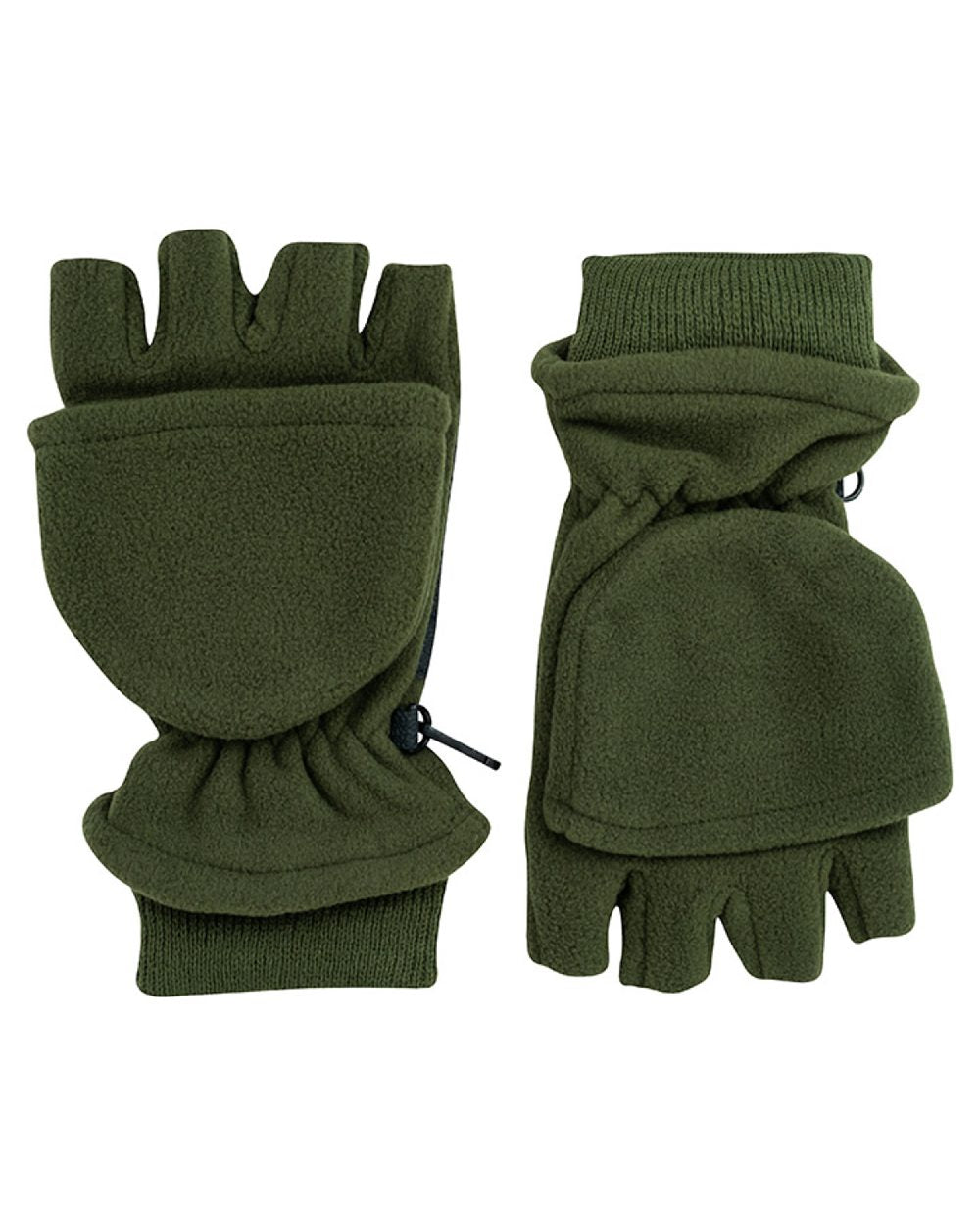 Green coloured Jack Pyke Fleece Shooters Mitts on white background #colour_green