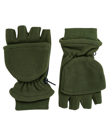 Green coloured Jack Pyke Fleece Shooters Mitts on white background #colour_green