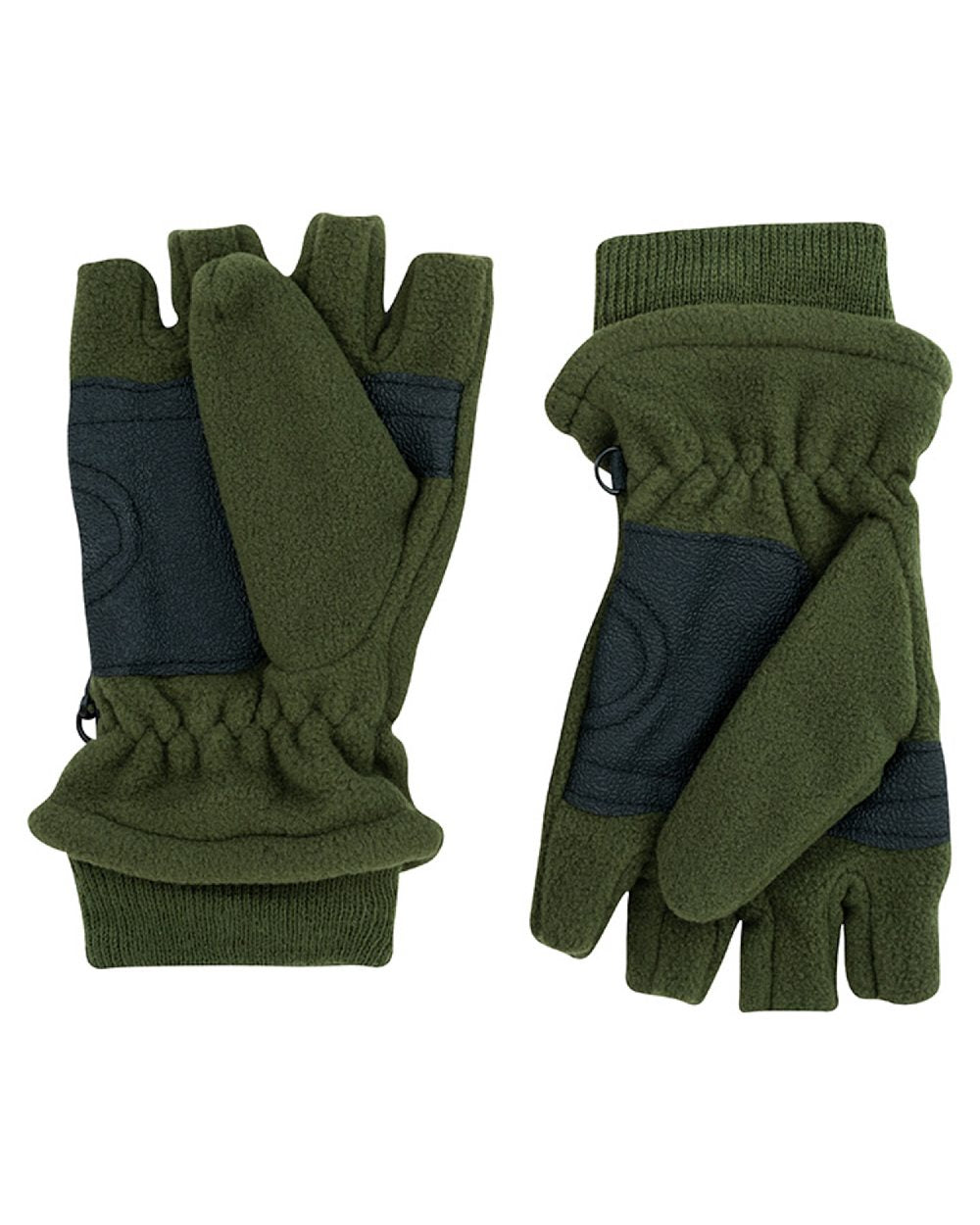 Green coloured Jack Pyke Fleece Shooters Mitts on white background #colour_green