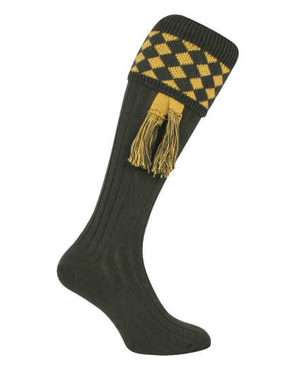 Green coloured Jack Pyke Harlequin Socks on white background #colour_green