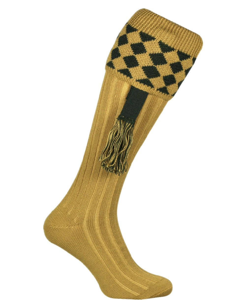 Mustard Coloured Jack Pyke Harlequin Socks on white background #colour_mustard