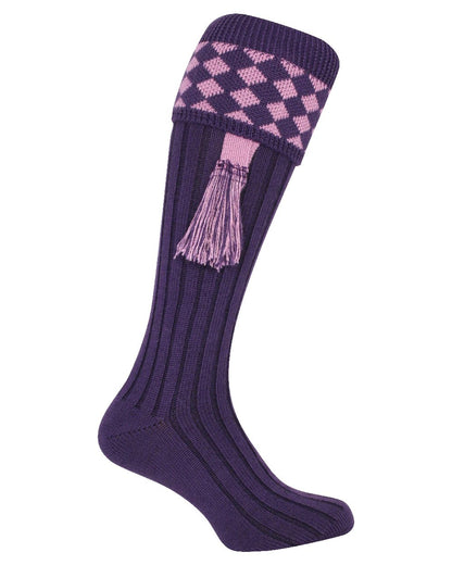 Purple coloured Jack Pyke Harlequin Socks on white background #colour_purple