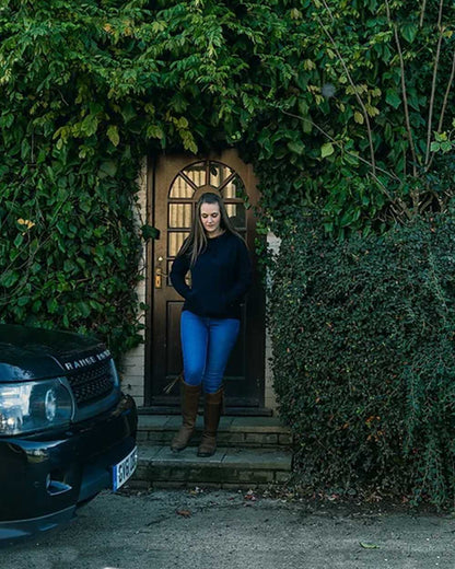 Navy coloured Jack Pyke Ladies Fleece Hoodie on house background #colour_navy