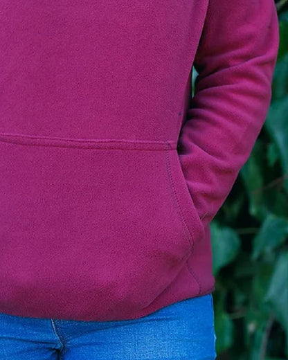 Roselle coloured Jack Pyke Ladies Fleece Hoodie on leafy background #colour_roselle