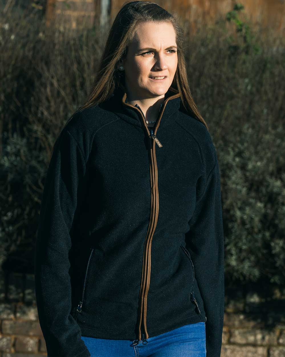 Navy coloured Jack Pyke Ladies Fleece Jacket on tree background #colour_navy