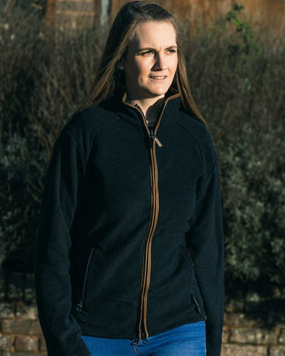 Navy coloured Jack Pyke Ladies Fleece Jacket on tree background #colour_navy