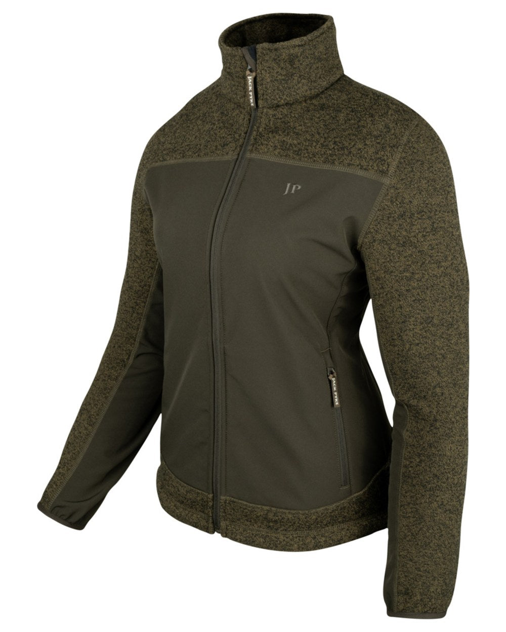 Green coloured Jack Pyke Ladies Hybrid Jacket on white background #colour_green