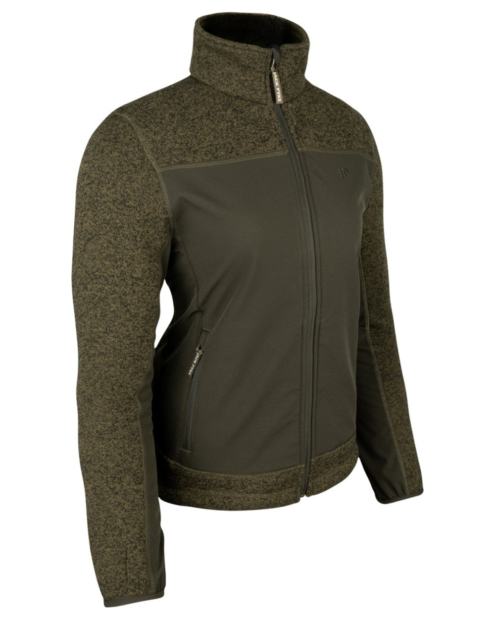 Green coloured Jack Pyke Ladies Hybrid Jacket on white background #colour_green