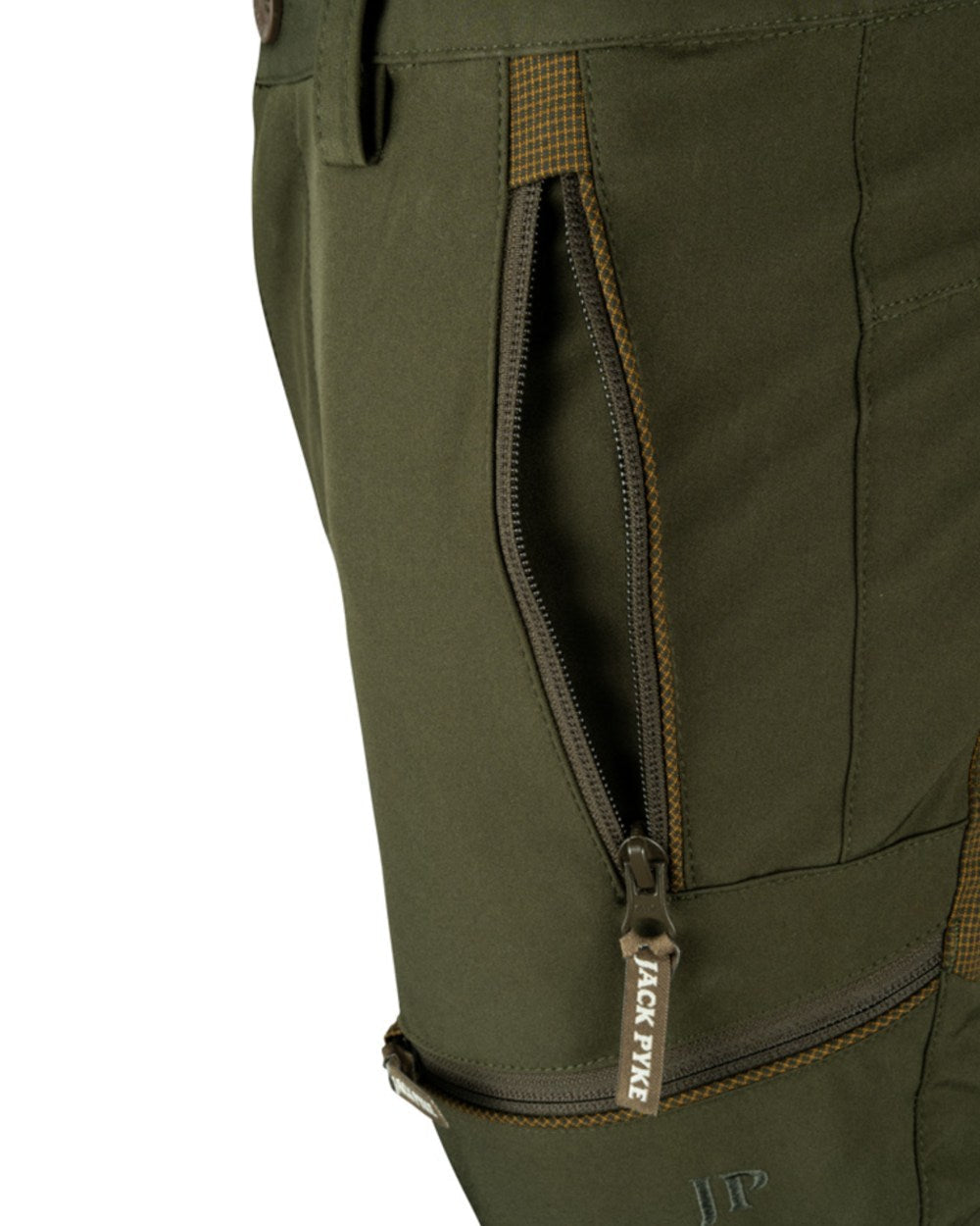 Green coloured Jack Pyke Ladies Technical Trousers on white background #colour_green