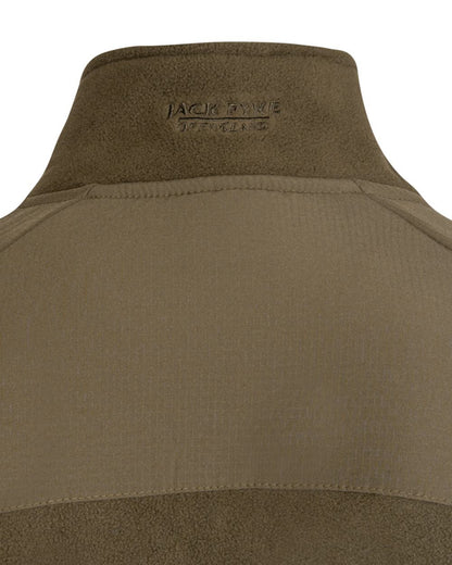 Dark Olive Coloured Jack Pyke Mens Bleasdale Half Zip Fleece Top on white background #colour_dark-olive