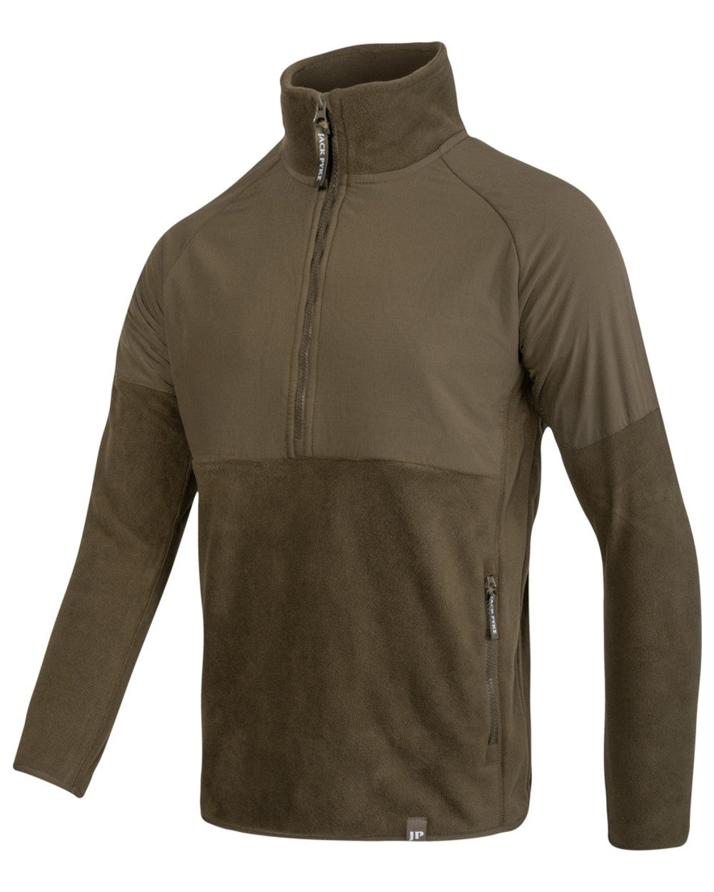 Dark Olive Coloured Jack Pyke Mens Bleasdale Half Zip Fleece Top on white background #colour_dark-olive