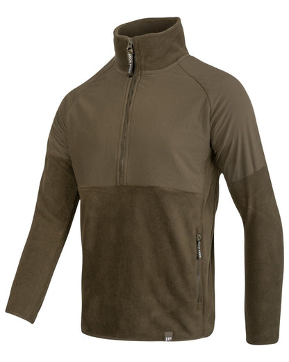 Dark Olive Coloured Jack Pyke Mens Bleasdale Half Zip Fleece Top on white background #colour_dark-olive