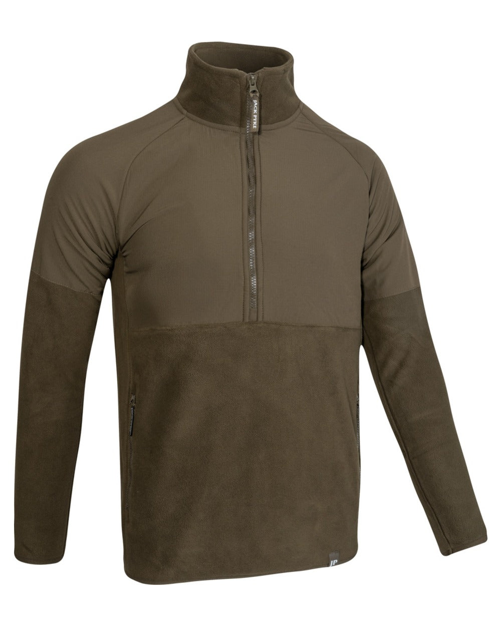 Dark Olive Coloured Jack Pyke Mens Bleasdale Half Zip Fleece Top on white background #colour_dark-olive