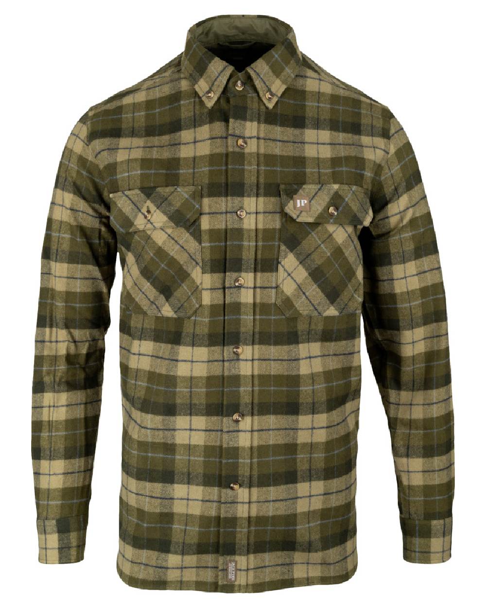 Green coloured Jack Pyke Mens Bleasdale Heavy Flannel Shirt on white background #colour_green
