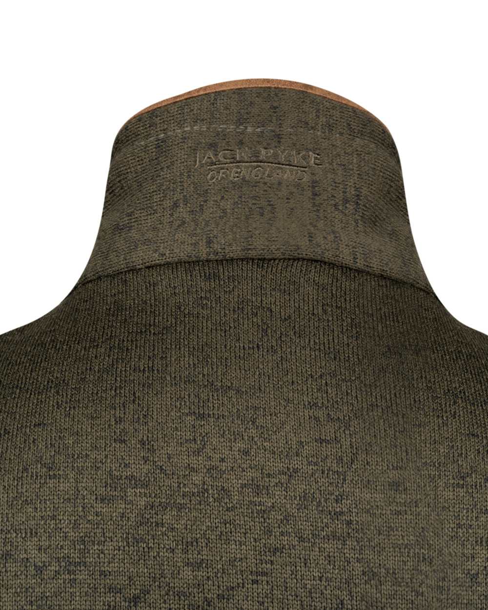 Dark Olive Coloured Jack Pyke Mens Melange Fleece Gilet on white background #colour_dark-olive