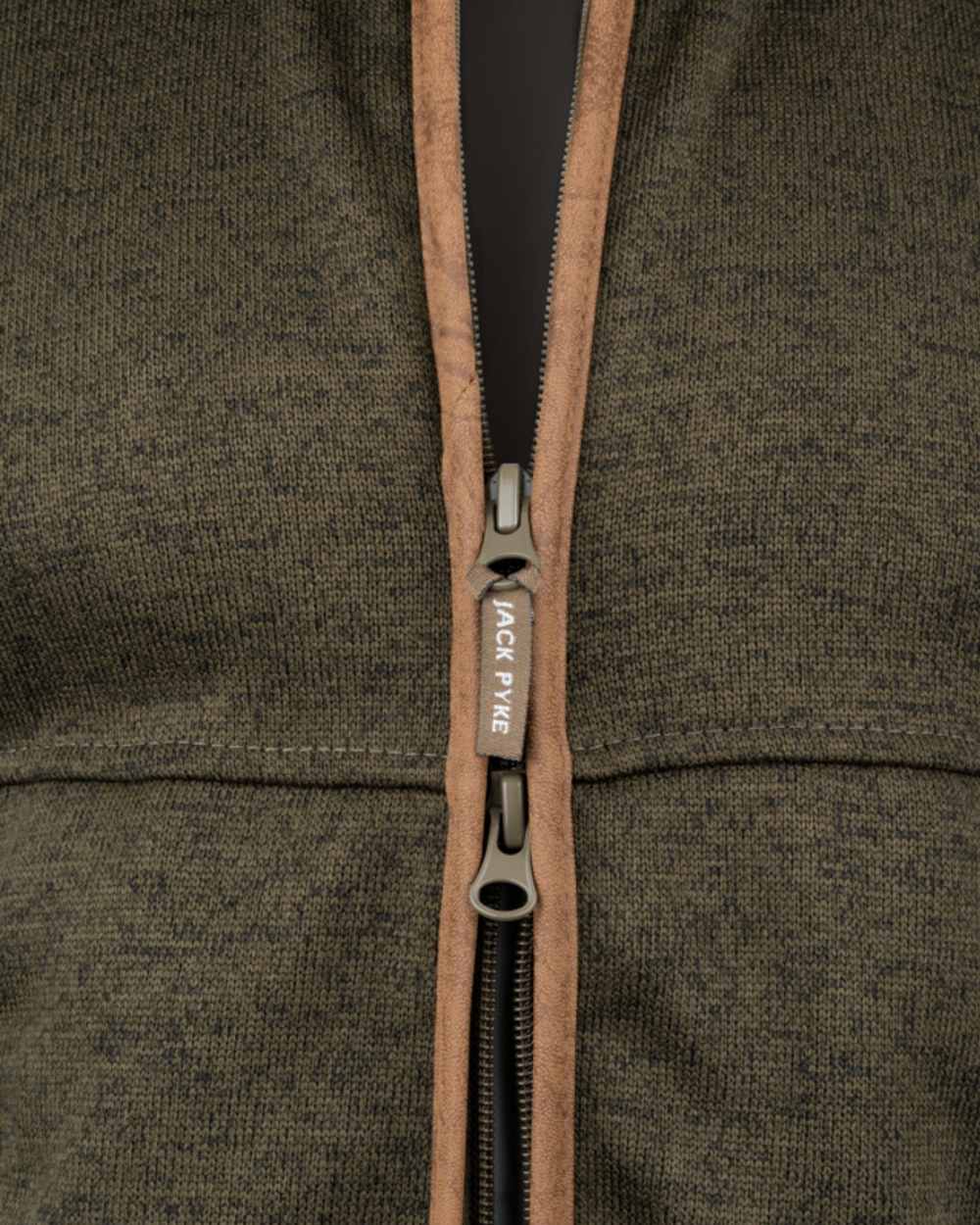Dark Olive Coloured Jack Pyke Mens Melange Fleece Gilet on white background #colour_dark-olive