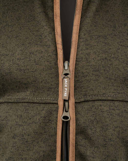 Dark Olive Coloured Jack Pyke Mens Melange Fleece Gilet on white background #colour_dark-olive