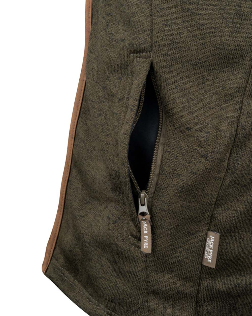 Dark Olive Coloured Jack Pyke Mens Melange Fleece Gilet on white background #colour_dark-olive