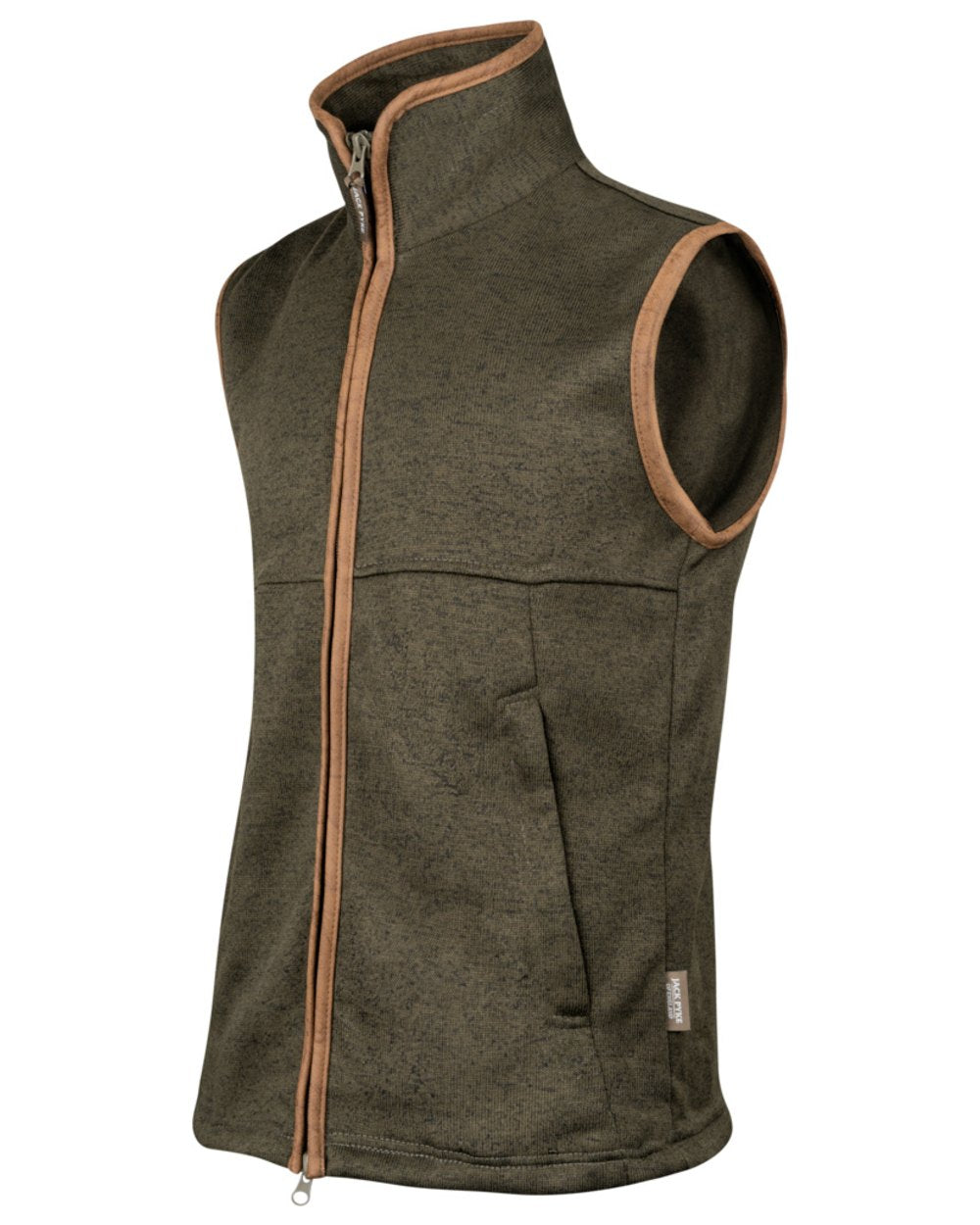 Dark Olive Coloured Jack Pyke Mens Melange Fleece Gilet on white background #colour_dark-olive