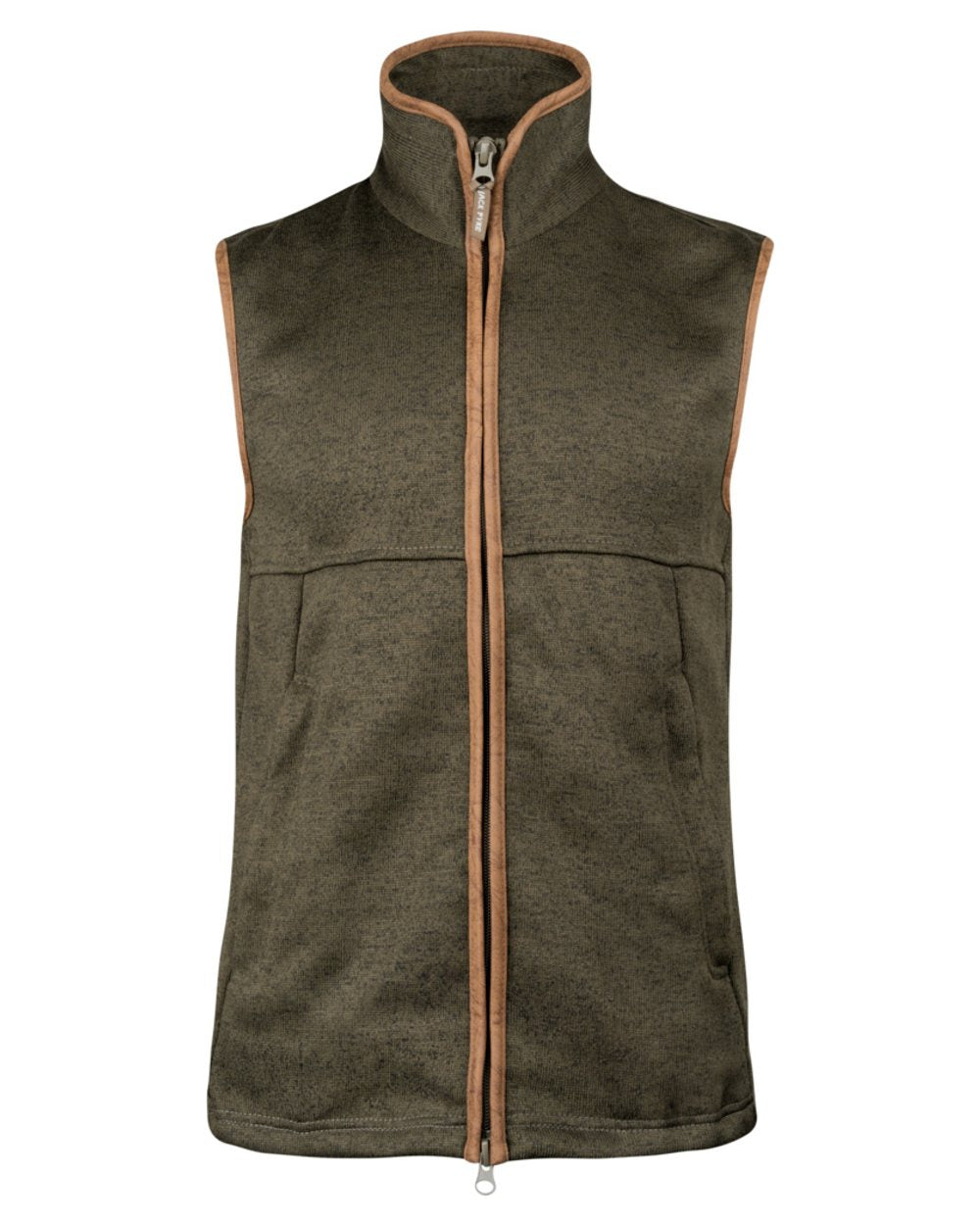 Dark Olive Coloured Jack Pyke Mens Melange Fleece Gilet on white background #colour_dark-olive