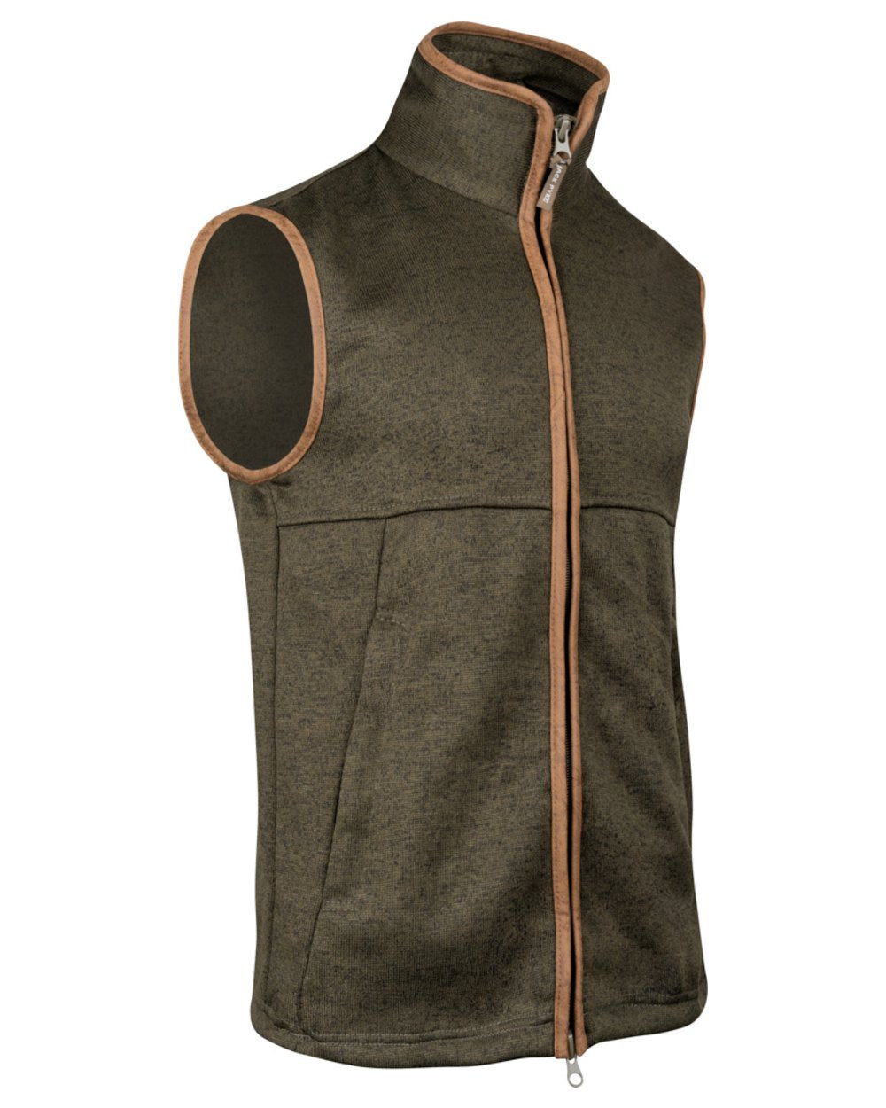 Dark Olive Coloured Jack Pyke Mens Melange Fleece Gilet on white background #colour_dark-olive