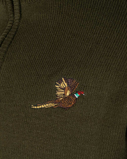 Olive Coloured Jack Pyke Mens Pheasant Zip Neck Pullover on white background #colour_olive