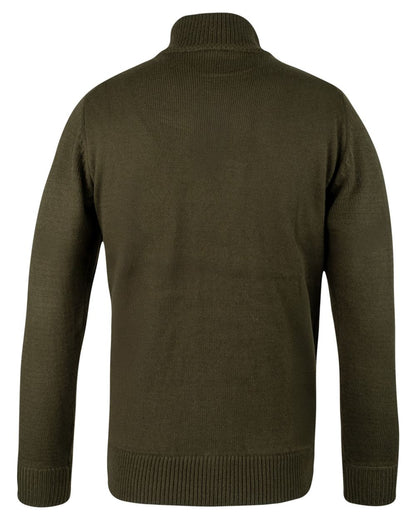 Olive Coloured Jack Pyke Mens Pheasant Zip Neck Pullover on white background #colour_olive