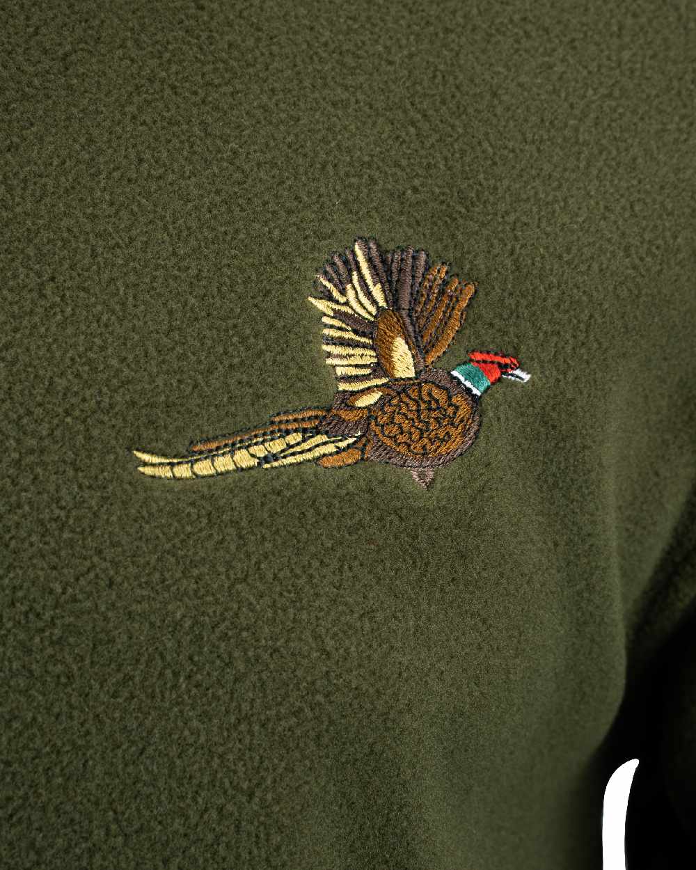 Green coloured Jack Pyke Pheasant Motif Fleece Pullover on white background #colour_green