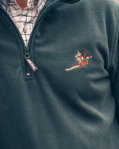 Green coloured Jack Pyke Pheasant Motif Fleece Pullover on white background #colour_green