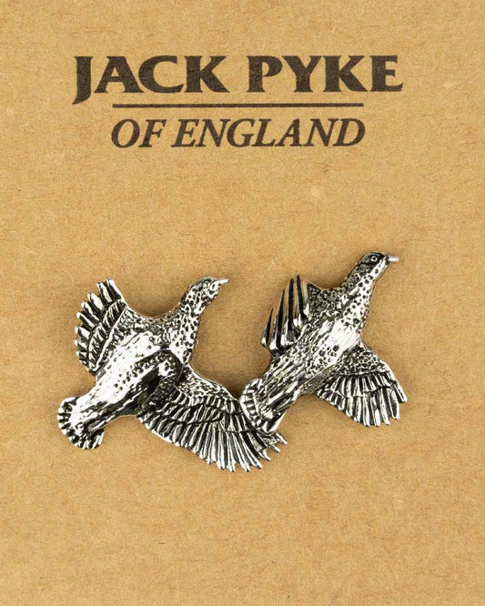 Brace Of Partridge styled Jack Pyke Pin Badge on white background #style_brace-of-partridge